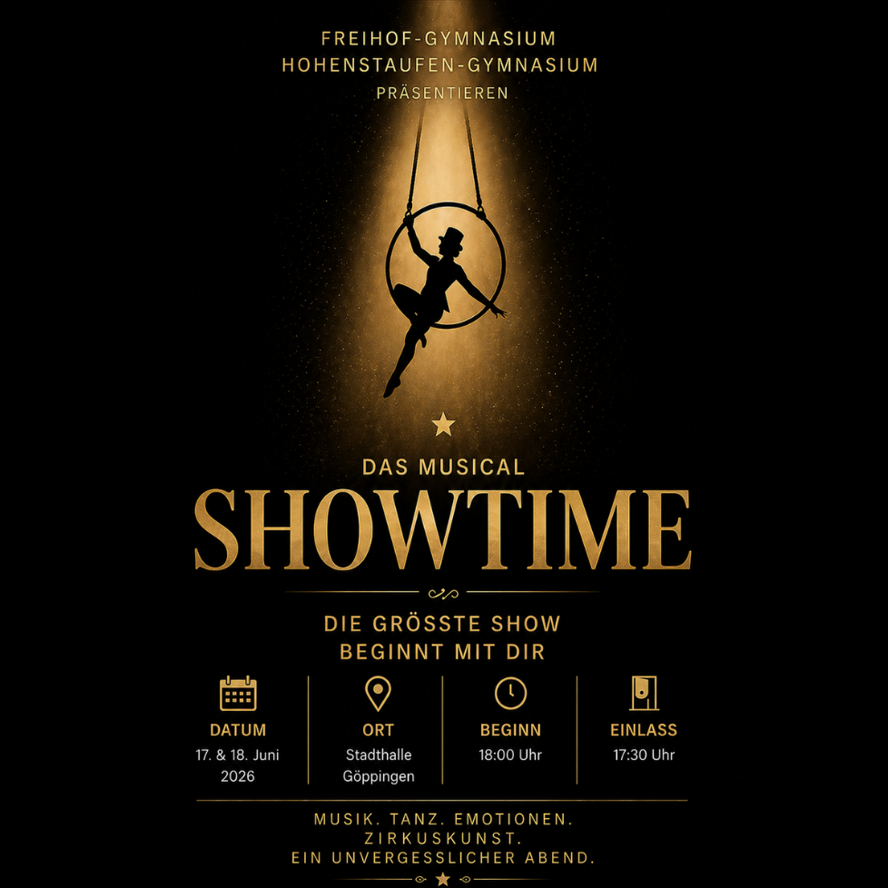 SHOWTIME – das Musical Freihof- und Hohenstaufen-Gymnasium Göppingen | 17. & 18. Juni 2026 18:00 Uhr